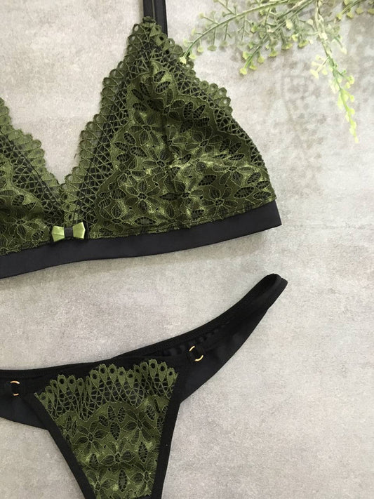 Glamour Lingerie Set - Black and Olive