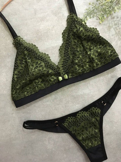 Glamour Lingerie Set - Black and Olive