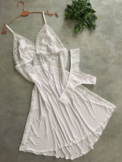 Lace Chemise Set - White